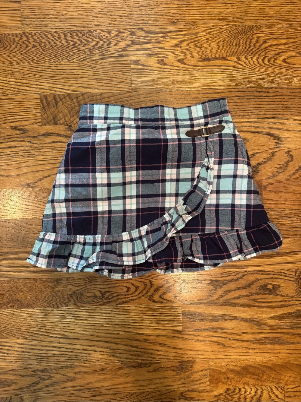 Janie and Jack Navy & Light Blue Plaid Ruffle Wrap Skirt